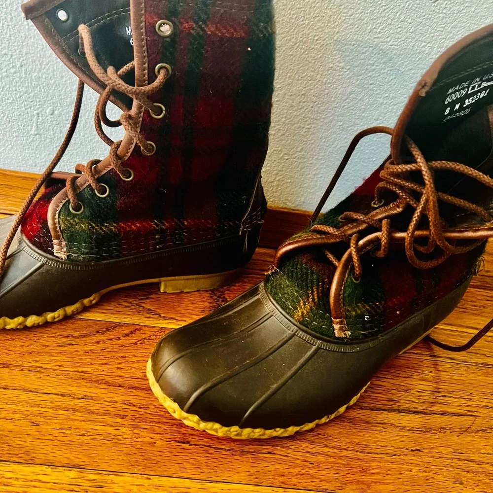 L.L. Bean Red and Green Plaid Winter Boots